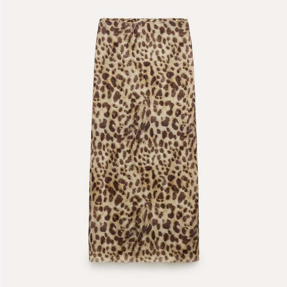 Zara Leopard Print Maxi Skirt in Brown and Cream